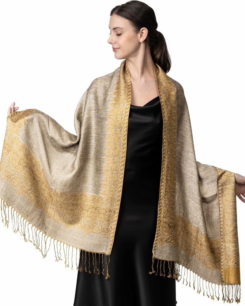 Achillea Big Paisley Pashmina Shawl Wrap for Women – Elegant Scarf for Weddings, Evening Dresses, Festivals & Daily Wear - Image 2